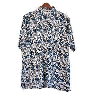 Island Republic Men's 100% Silk Hawaiian Shirt Size XL Button Front Floral Blue